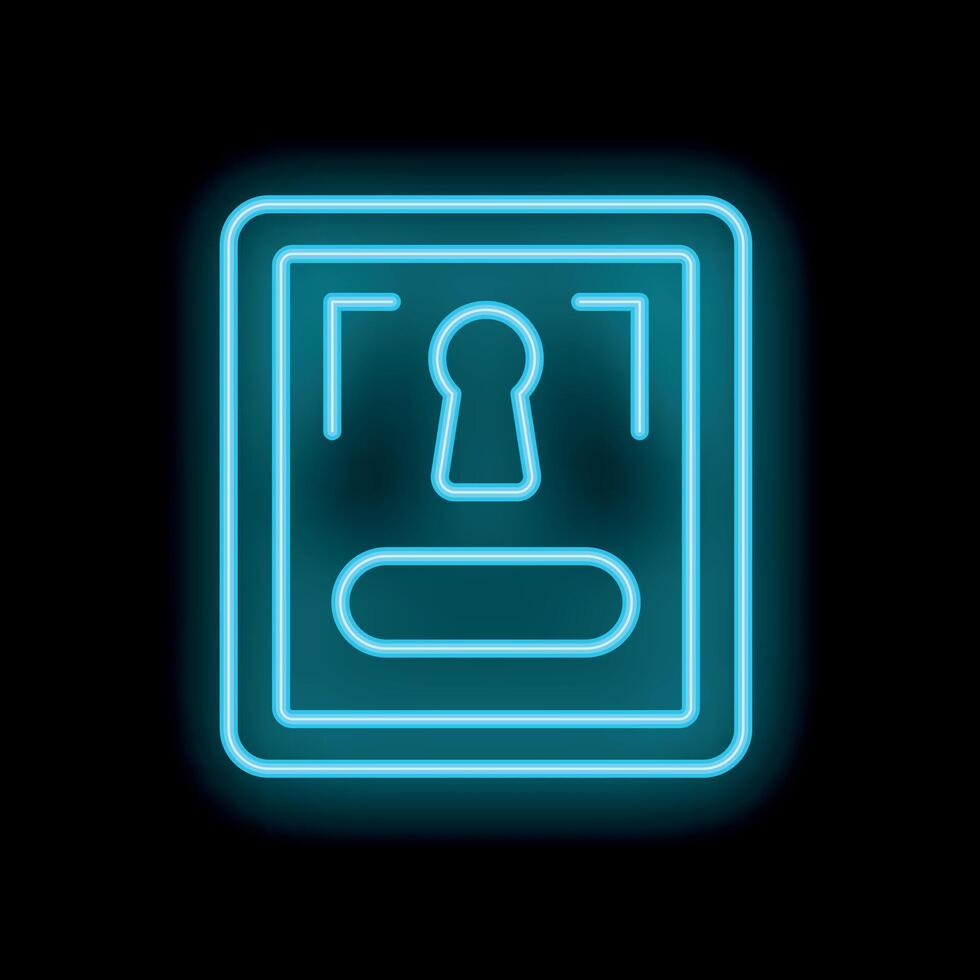 Blue neon sign showing a padlock protecting a document vector