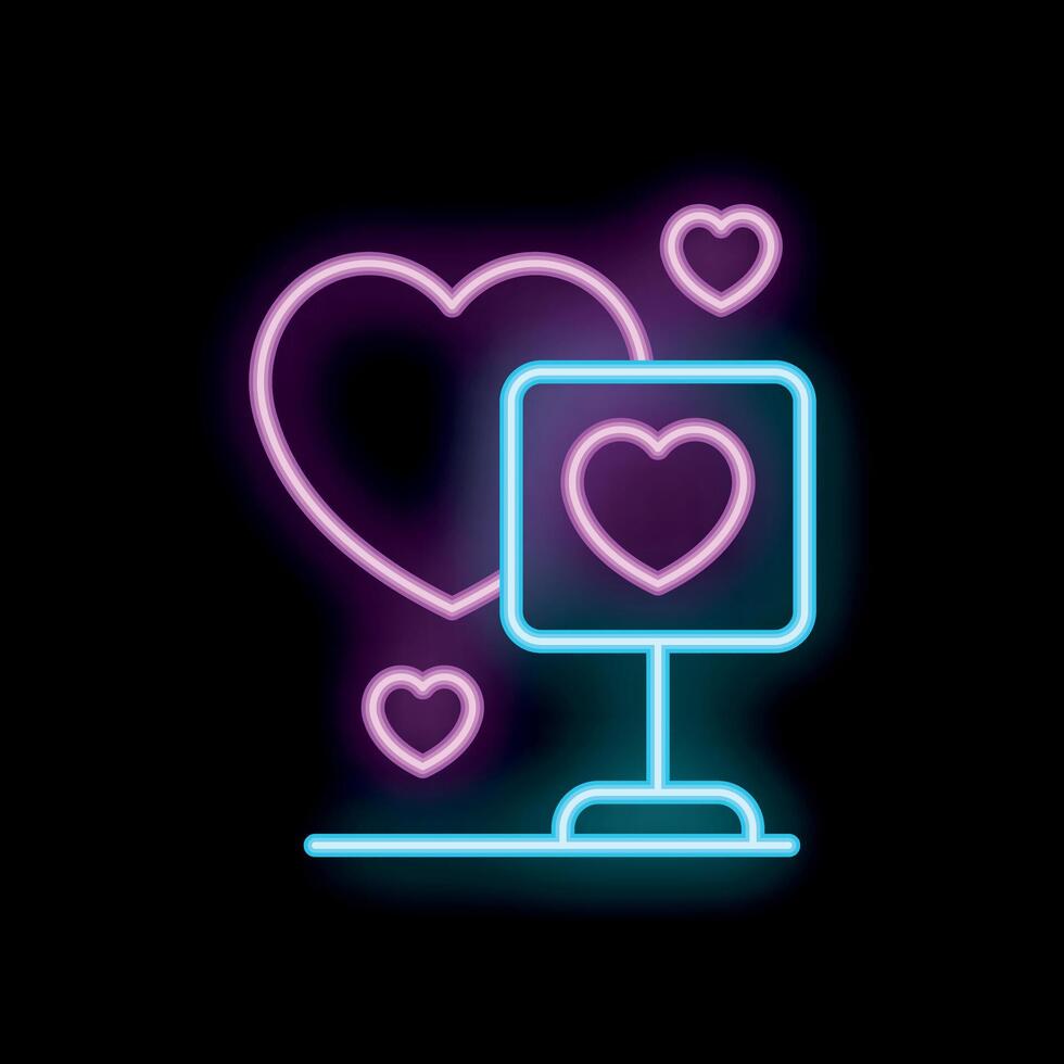 Neon sign showing hearts floating around a heart shaped billboard vector