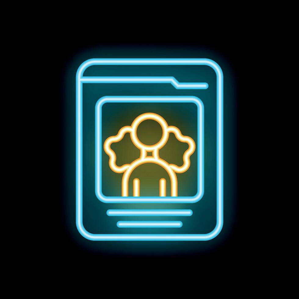 Neon icon of person thinking inside smartphone screen displaying concept of mobile brainstorming vector
