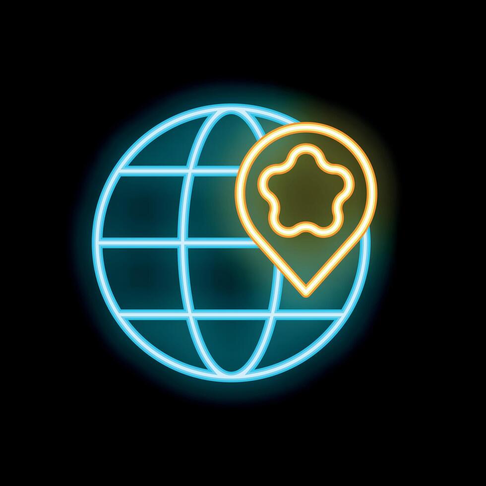 Neon icon of location pin pointing on earth globe for global positioning system vector