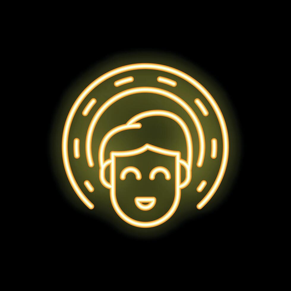 Neon sign of smiling man demonstrating calm and peaceful state of mind vector