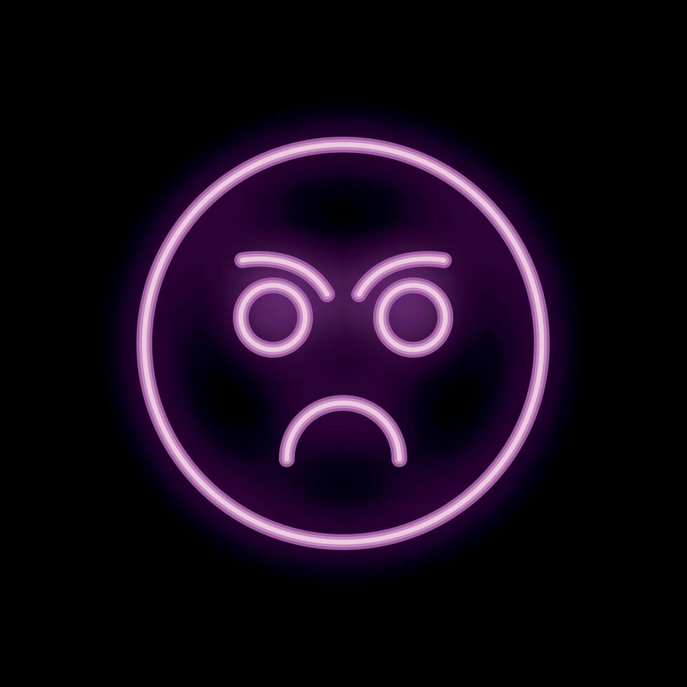 Neon purple angry face showing disapproval with frowning mouth vector