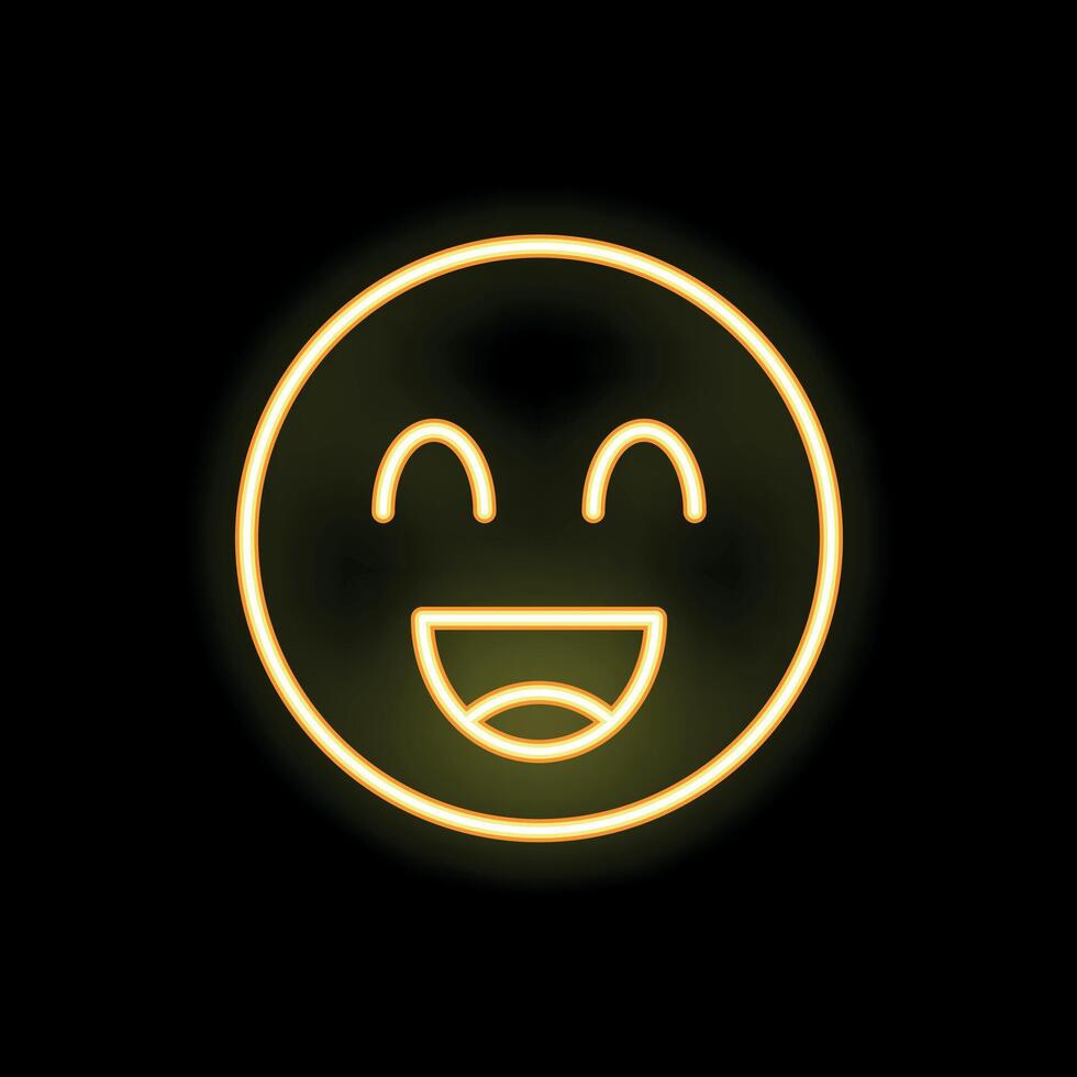 Neon yellow happy emoji smiling with open mouth and closed eyes vector