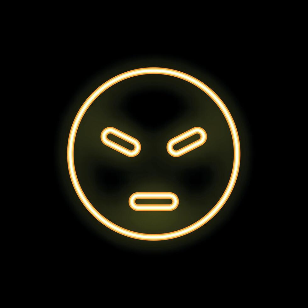 Neon yellow angry face glowing on black background vector