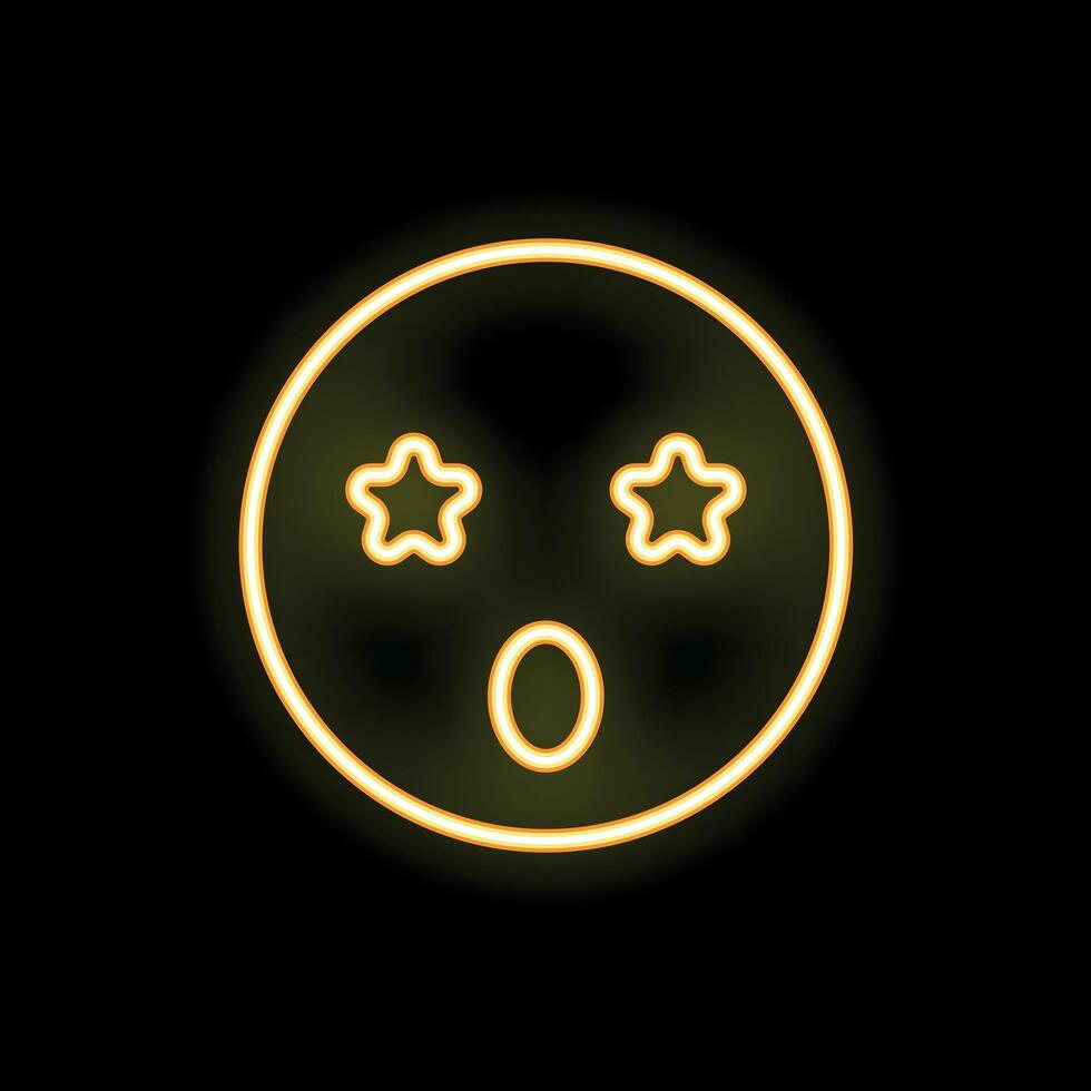 Neon emoticon showing amazement with open mouth and starry eyes vector