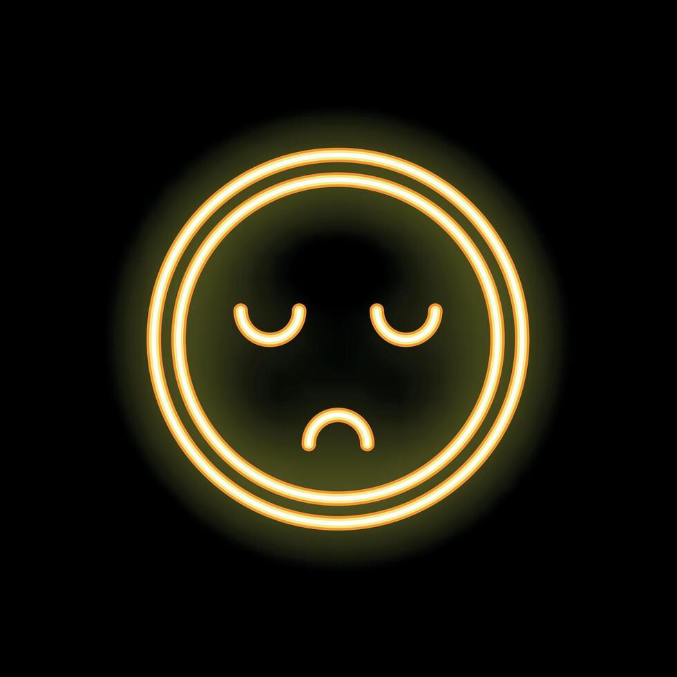 Yellow neon sad face glowing on a black background vector