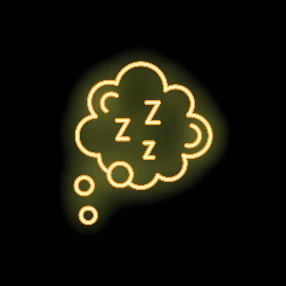 Neon yellow thought bubble showing sleep deprivation on black background vector