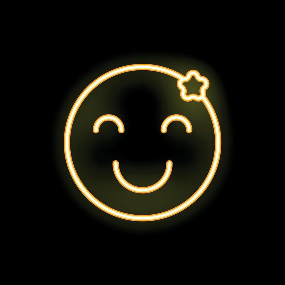 Neon sign featuring a smiling face with closed eyes vector