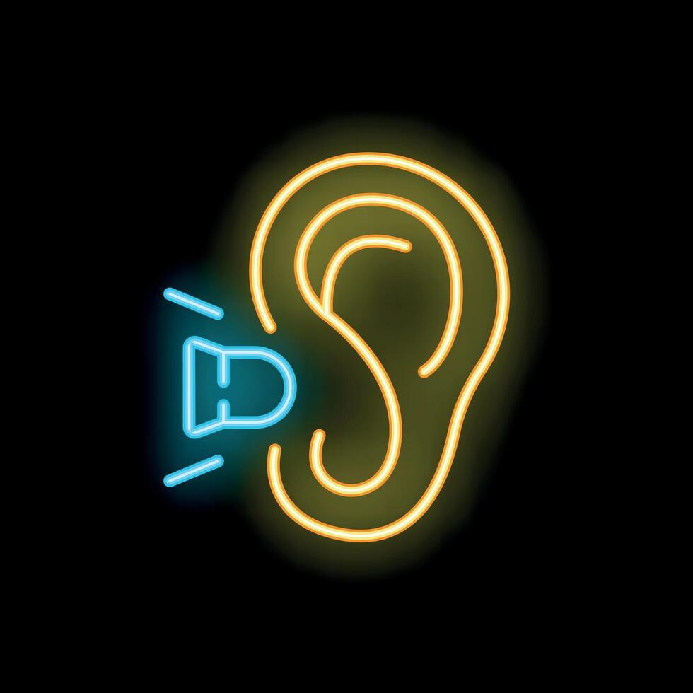Neon icon of sound wave entering human ear canal vector