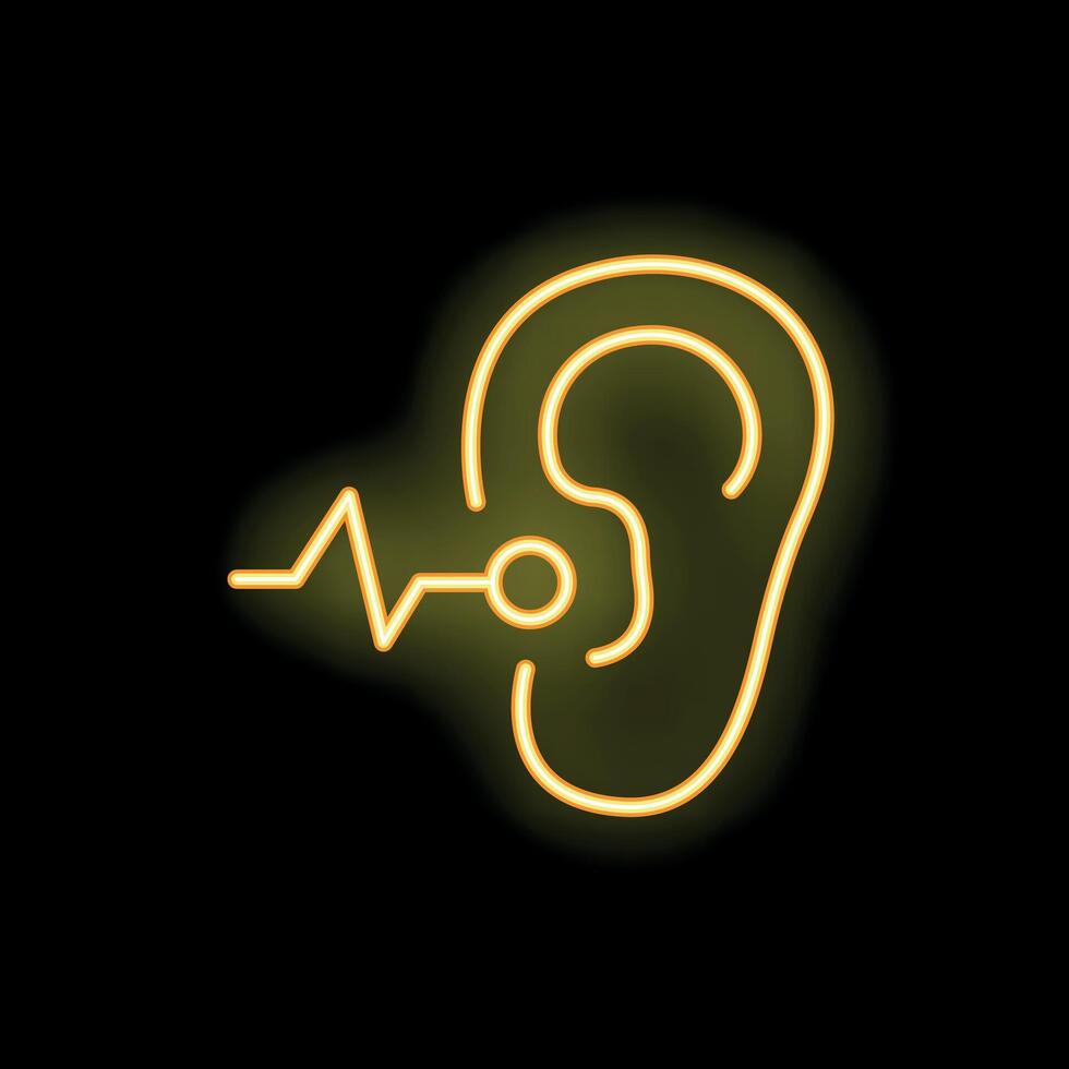 Neon icon of ear hearing soundwave frequency vector
