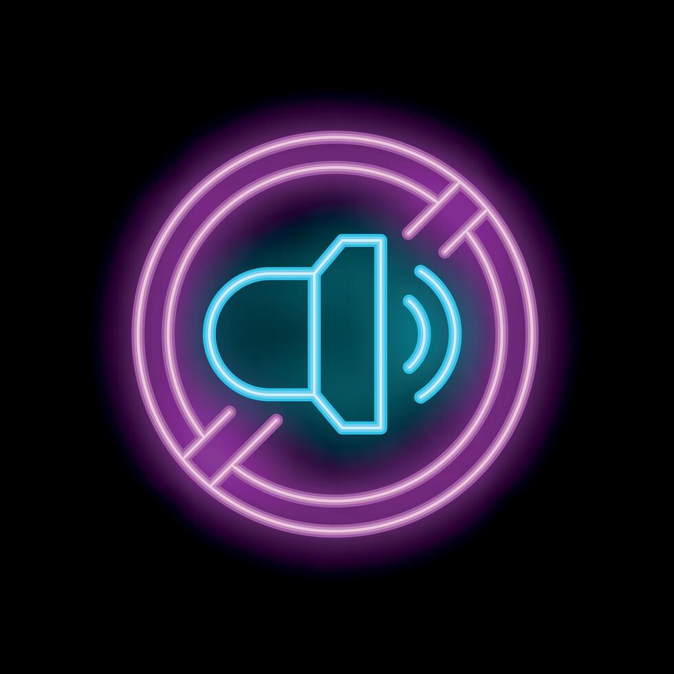 Neon sign showing crossed out sound icon on black background vector