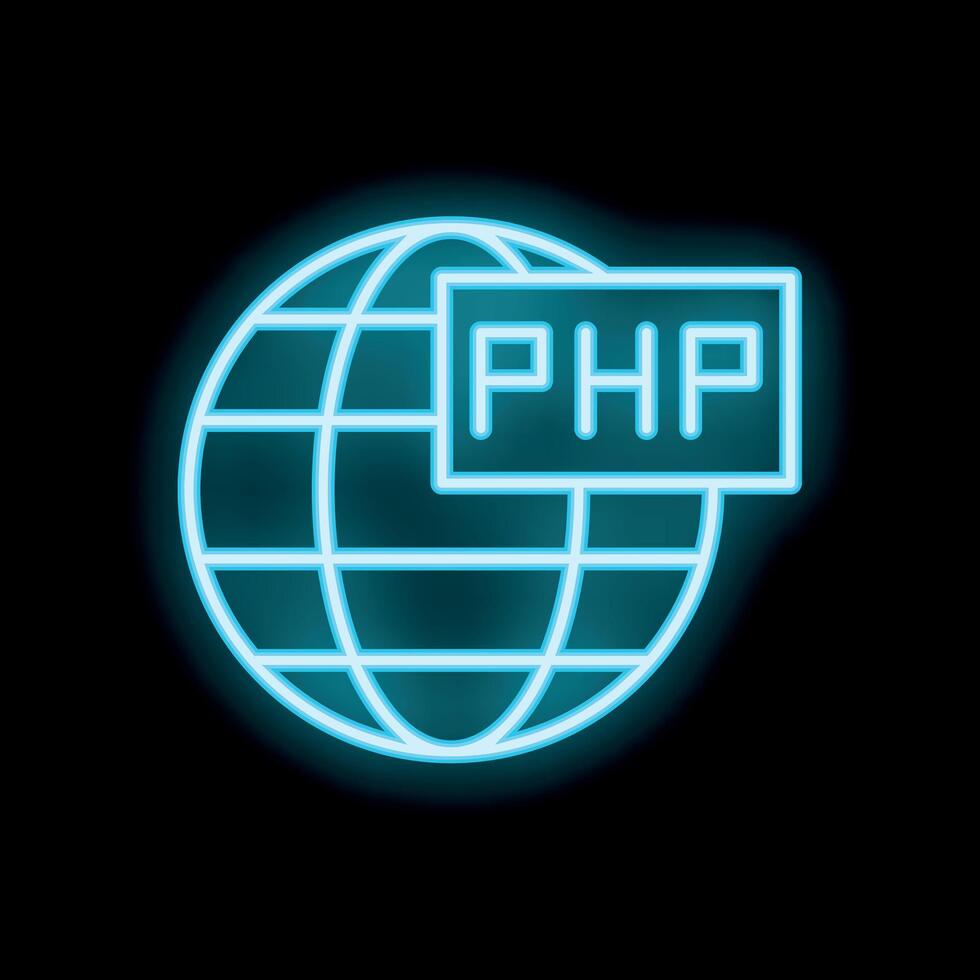 Neon blue php programming language overlaying globe icon vector