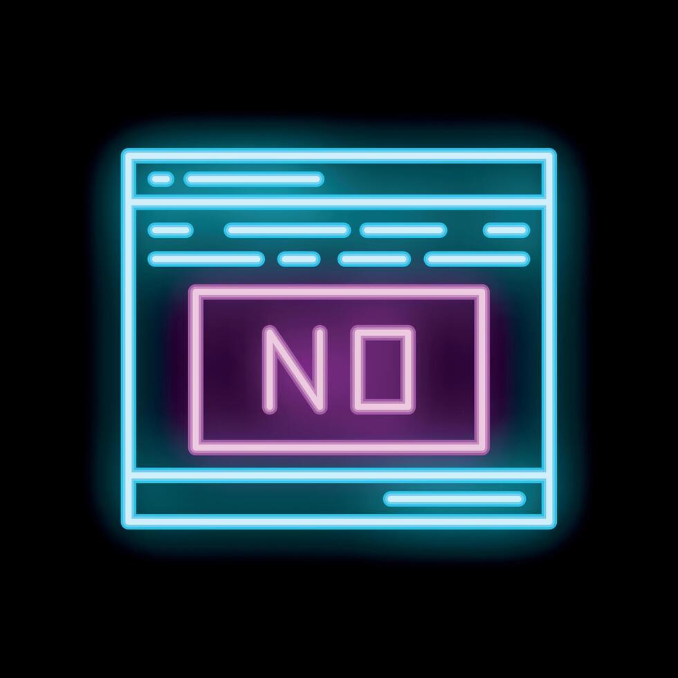 Neon sign showing no button on website interface vector
