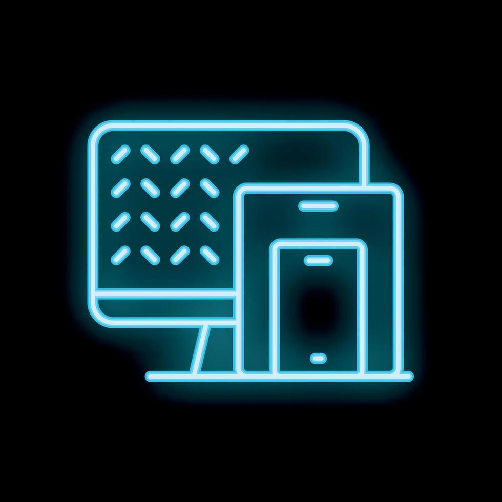 Neon blue responsive web design icon with computer tablet and phone vector