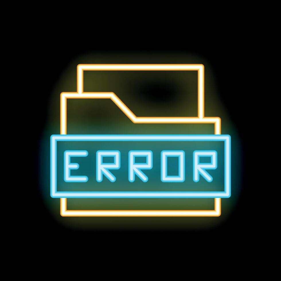 Neon error sign appearing over computer folder icon vector