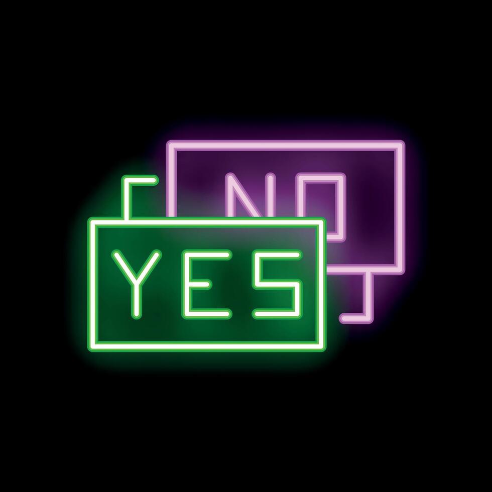 Neon signs showing yes and no representing decision making vector