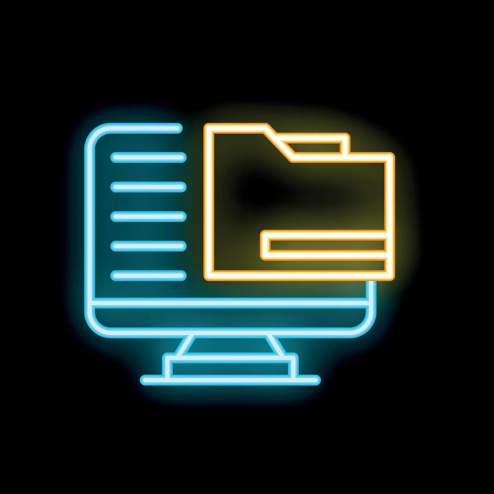 Neon folder icon displaying on computer screen vector