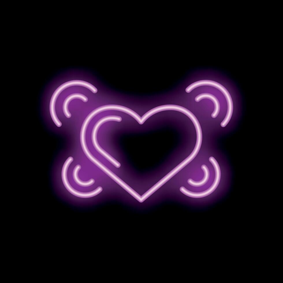 Bright pink neon heart vibrating on black background vector