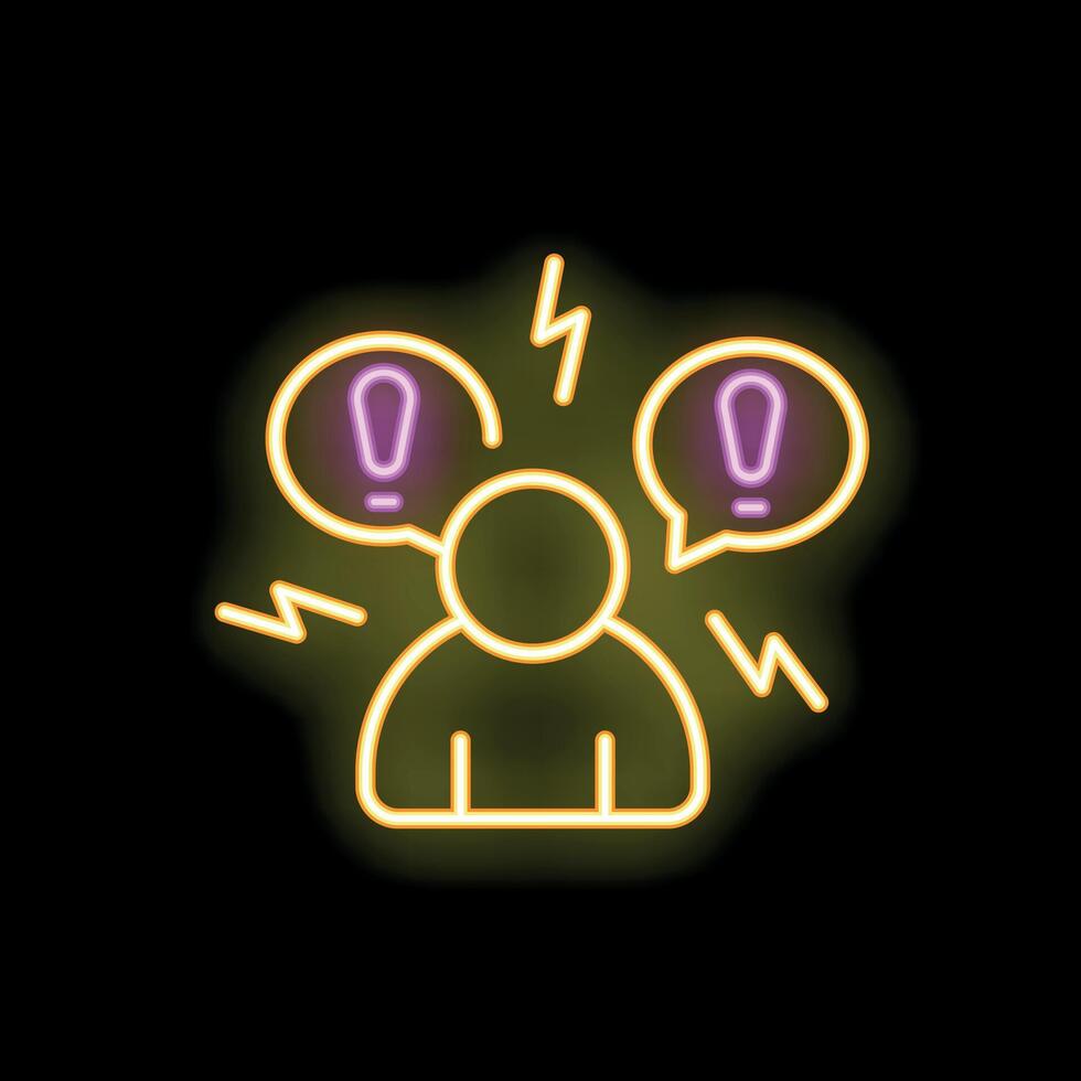 Person experiencing stress and anxiety with neon exclamation points vector