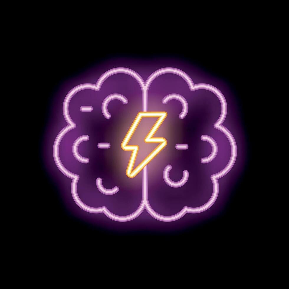 Neon sign of brain with lightning bolt symbolizing idea generation vector