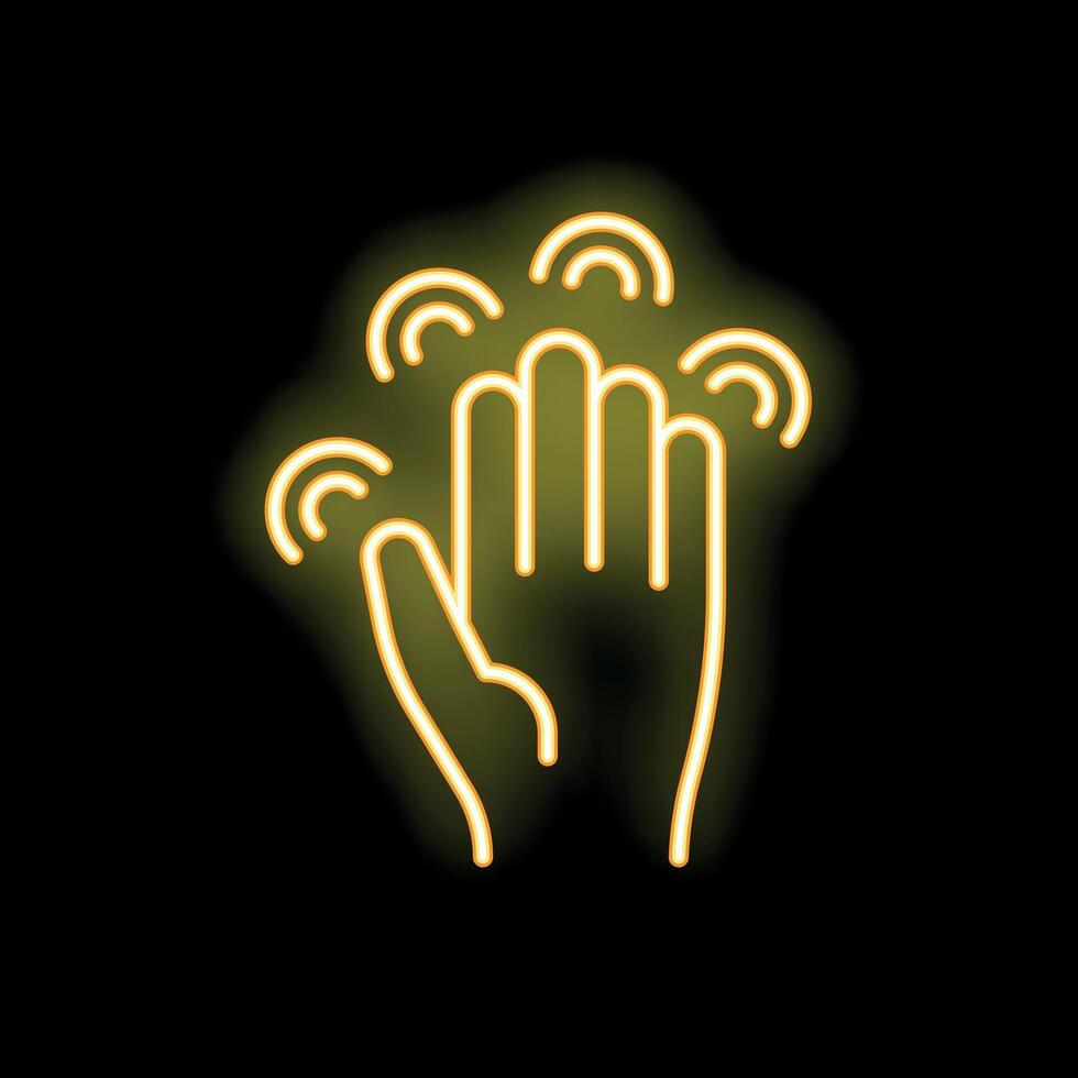 Neon icon of hand using touchless gesture control vector