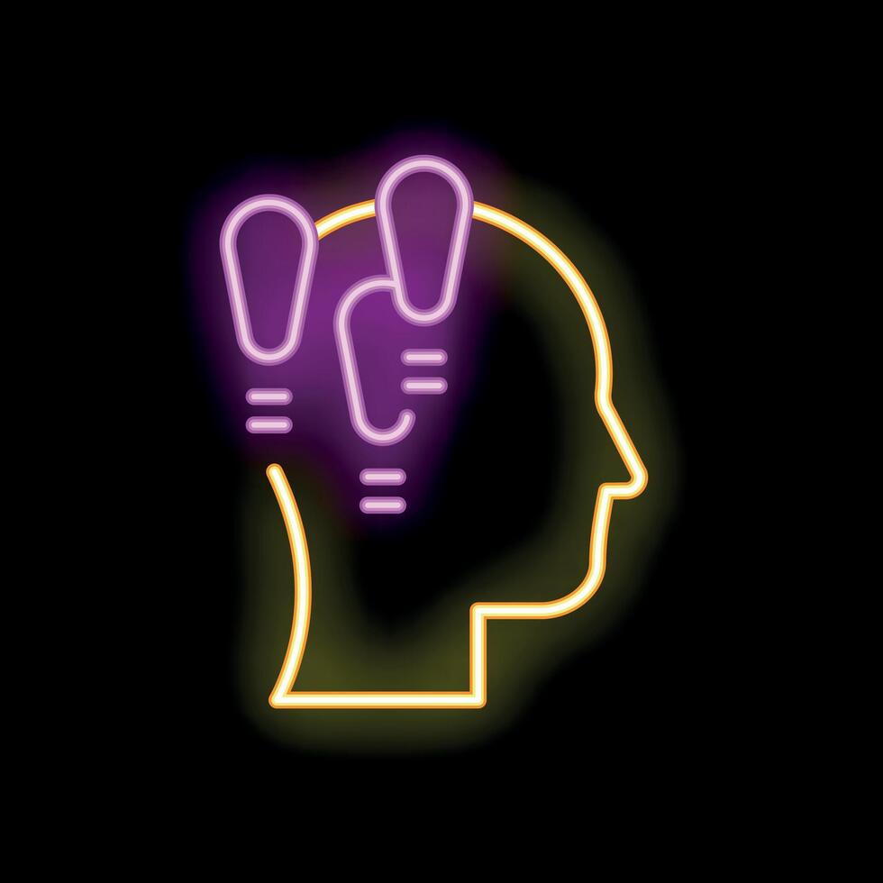 Neon sign representing human head with light bulbs for creative idea generation vector