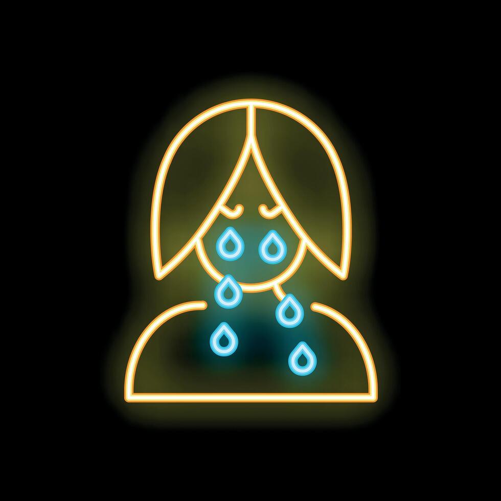 Neon sign depicting sad crying woman with tears falling down vector