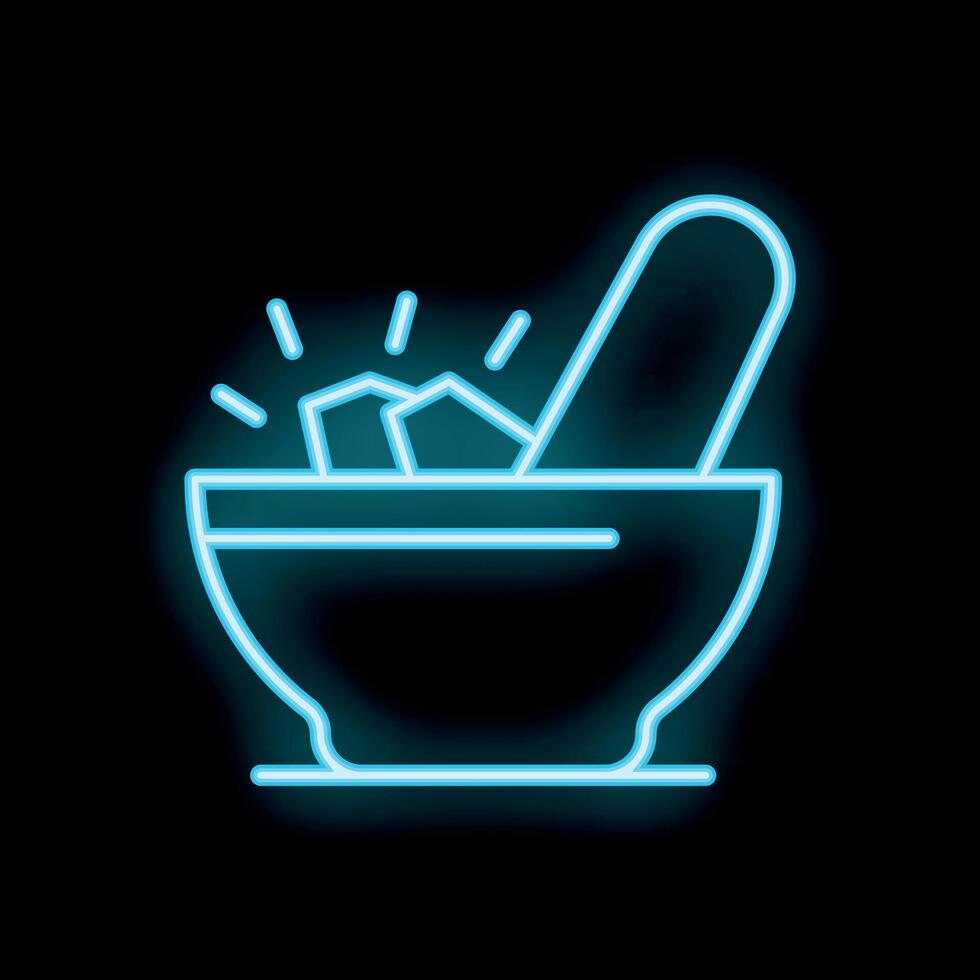 Neon icon of mortar and pestle crushing ingredients vector
