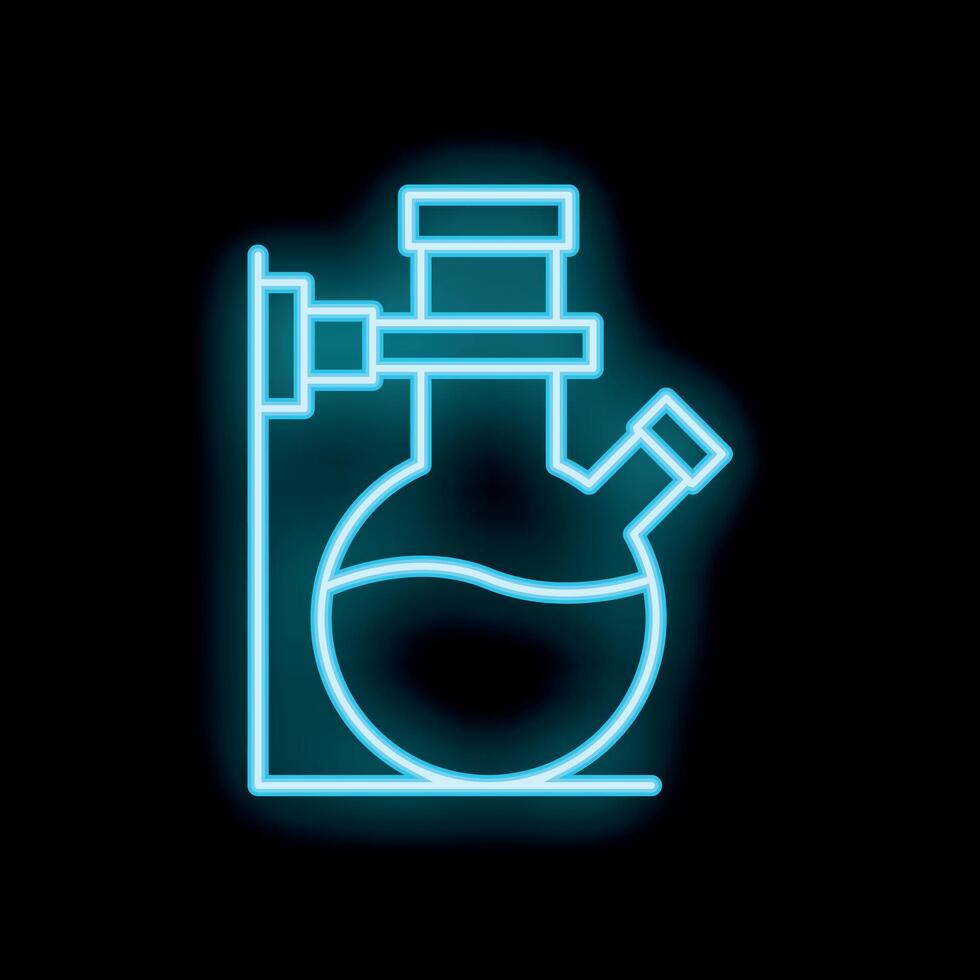 Neon blue laboratory glassware icon glowing on black background vector
