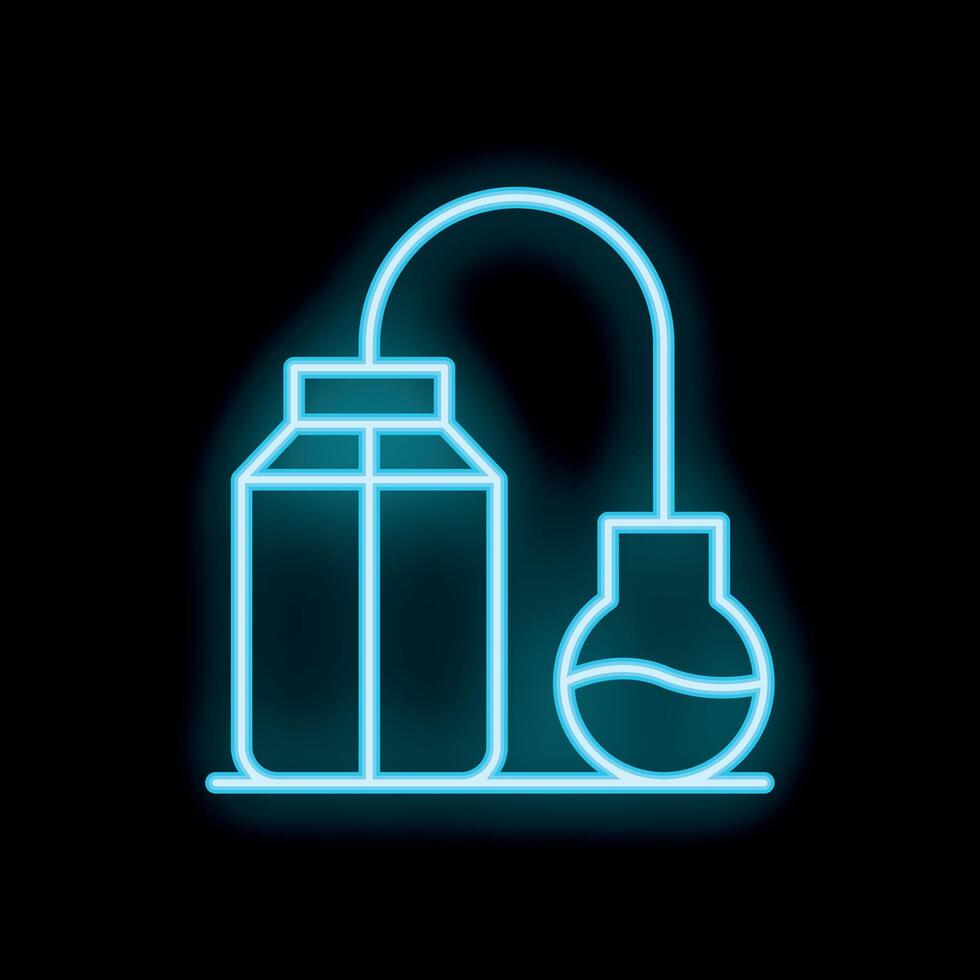 Neon sign of milk carton being poured into a beaker vector