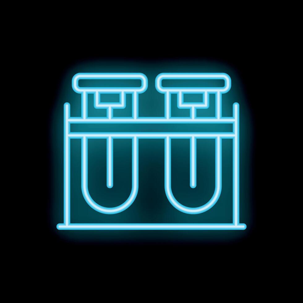 Neon icon of test tubes representing medical analysis and laboratory research vector