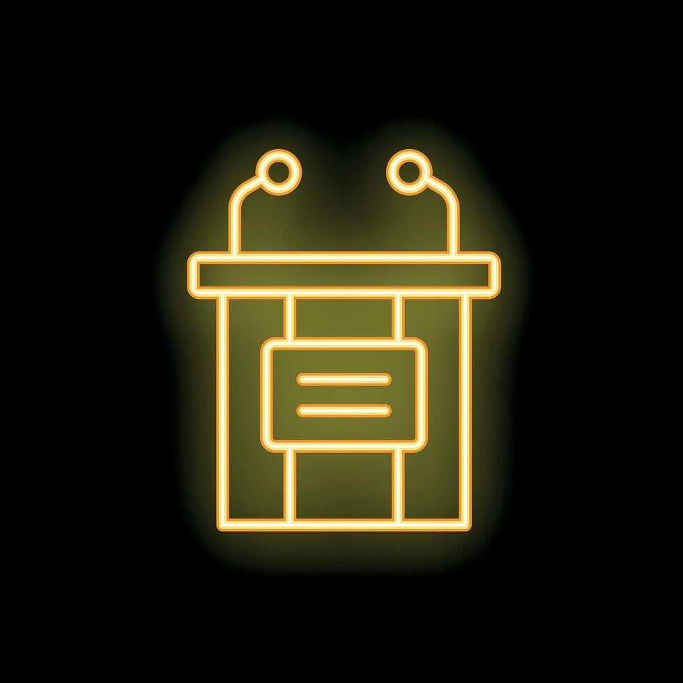 Neon tribune with microphones for conference or public speaking event vector