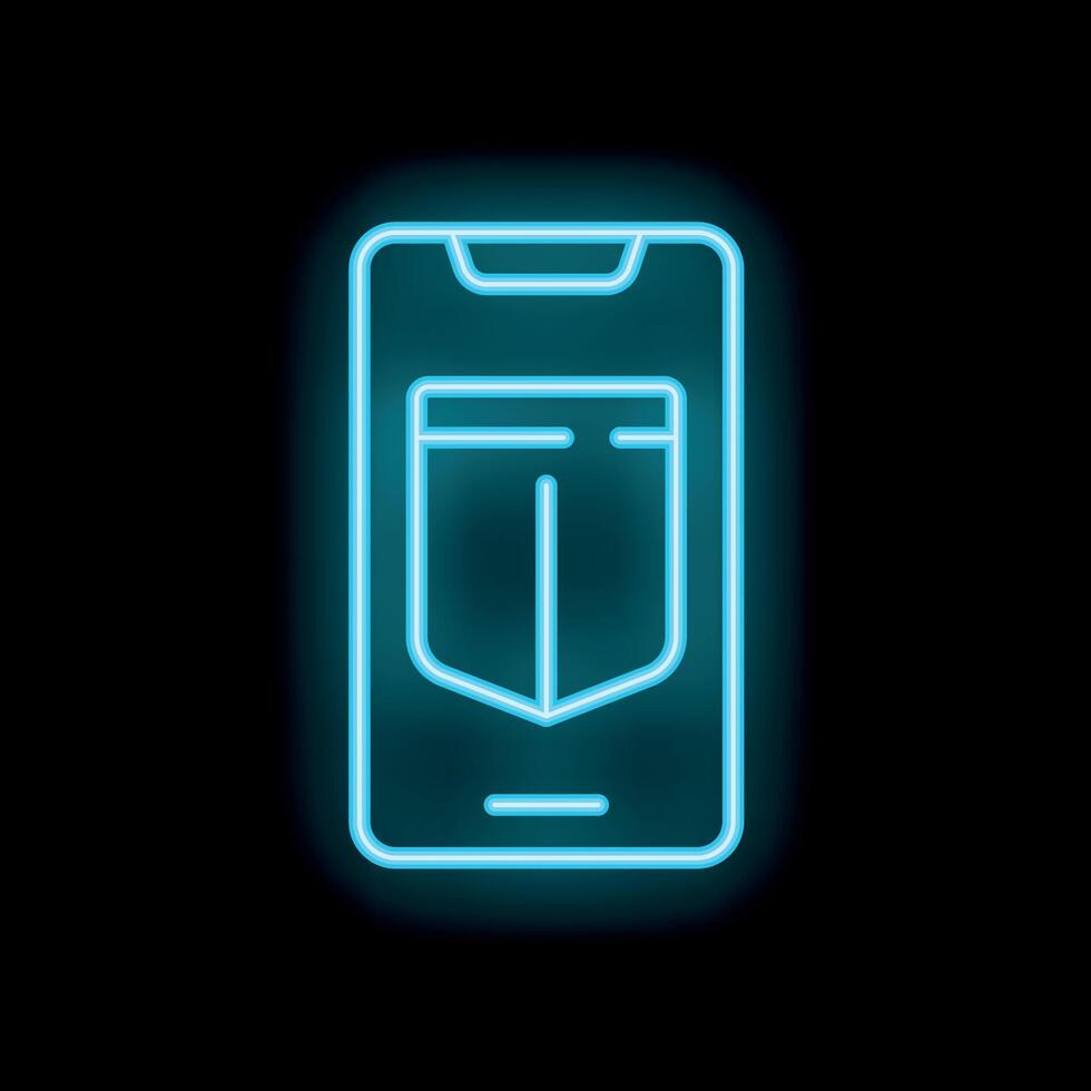 Neon blue smartphone showing security shield icon on screen for mobile security concept vector