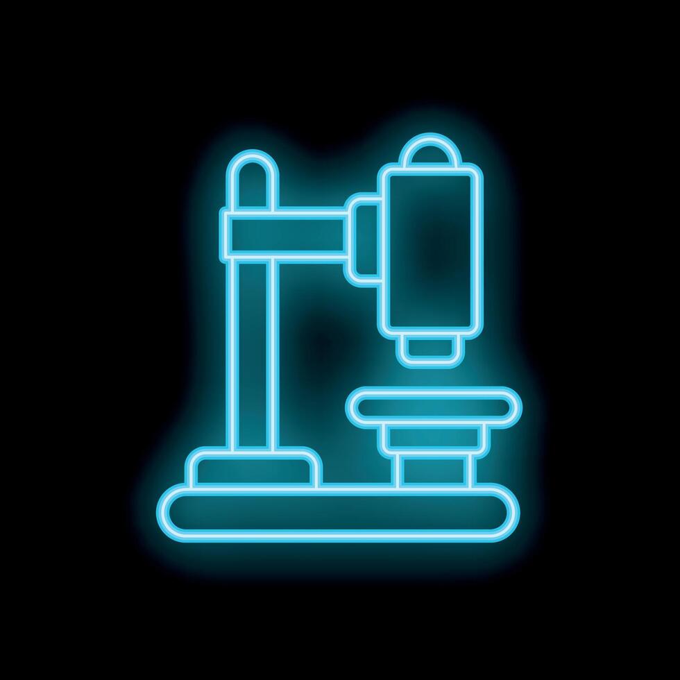 Neon icon of a drilling machine with a hydraulic press shining on black background vector