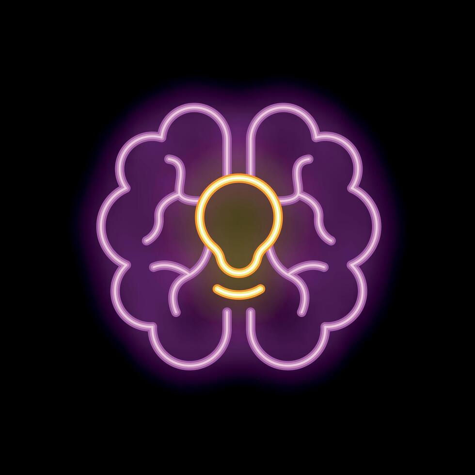 Neon brain showing light bulb glowing inside for big idea vector