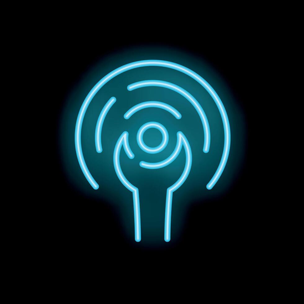 Neon wrench tool fixing wireless network signal icon glowing vector