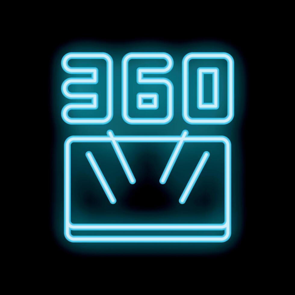 Neon icon of a rotating platform making a full 360 degrees spin vector
