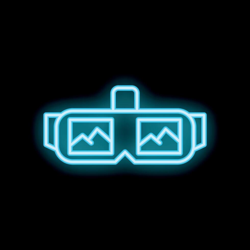 Neon icon of vr headset showing mountainscape displaying on screen vector