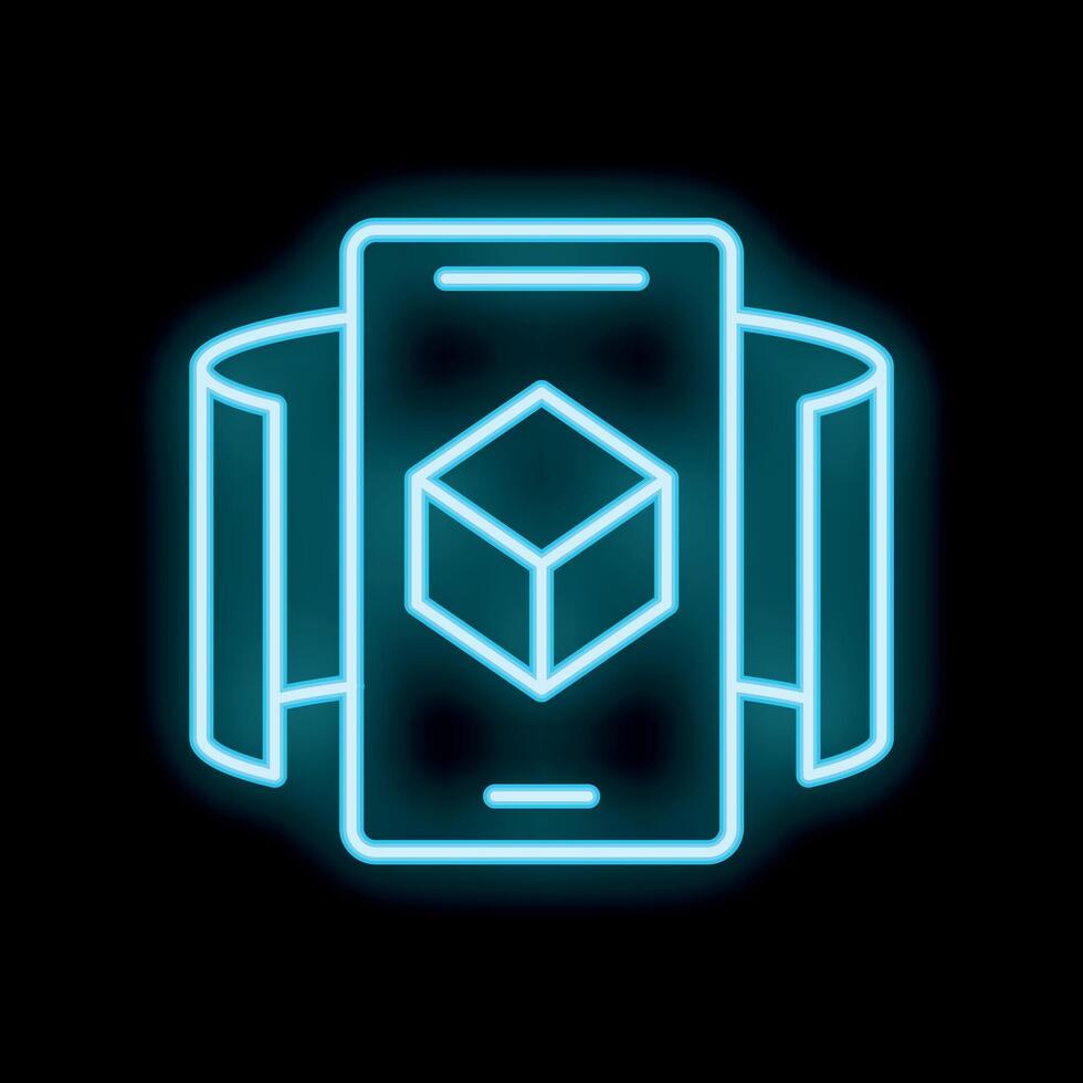 Smartphone showing augmented reality projection neon icon vector