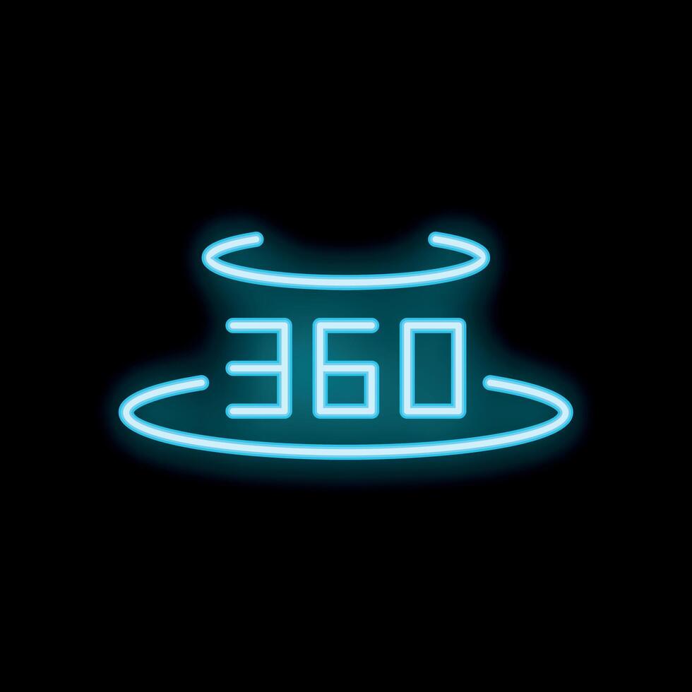 Neon 360 degrees rotating platform icon glowing on dark background vector