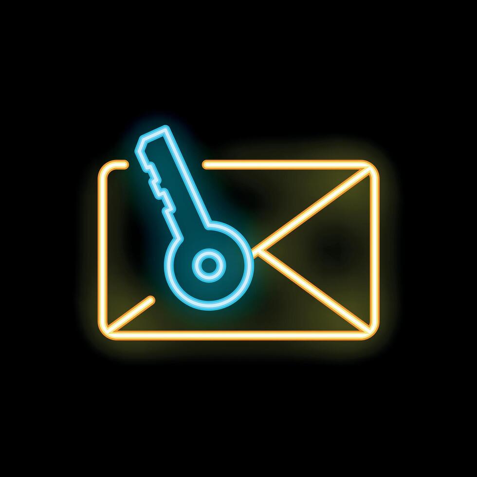 Neon email security icon with key representing secure messaging vector