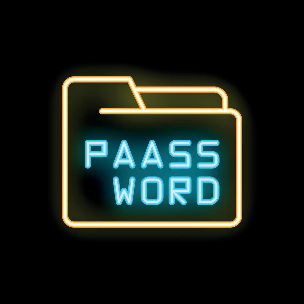 Neon folder icon representing password protected folder vector