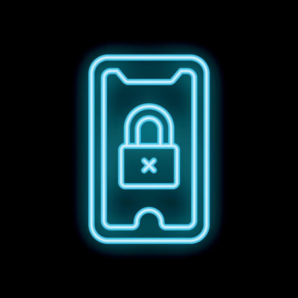 Neon icon of smartphone showing locked screen with closed padlock vector