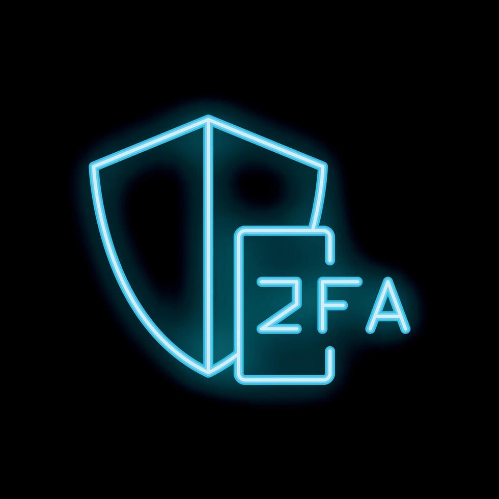 Neon blue two factor authentication 2fa security shield icon vector