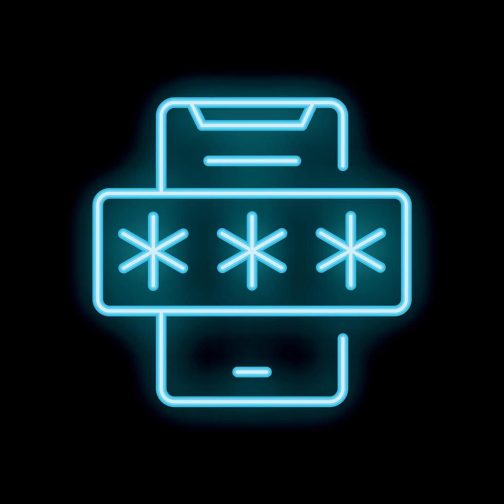 Neon icon showing smartphone with password protection vector
