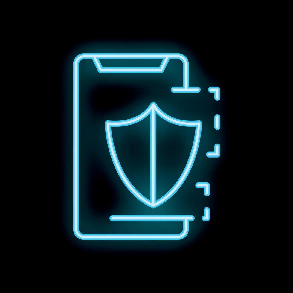 Neon icon of smartphone showing mobile security concept vector