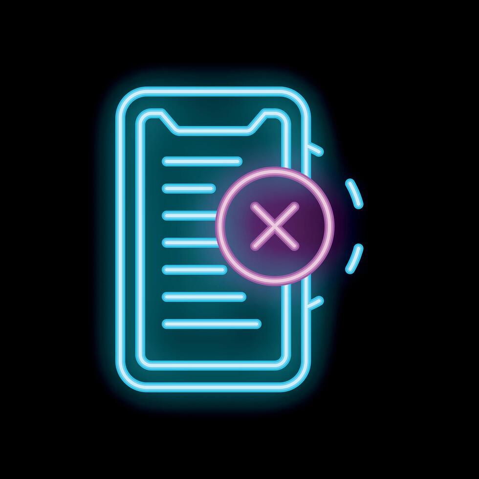 Neon icon of mobile phone receiving cancellation notification vector