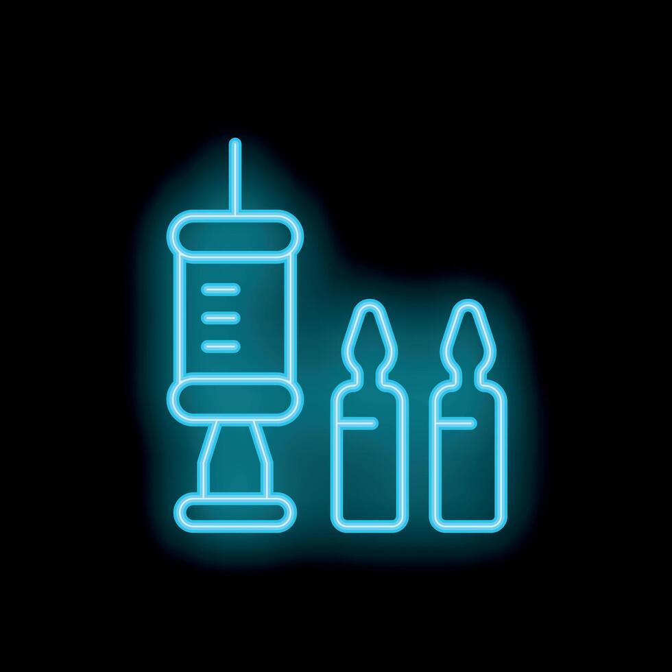 This neon blue icon evokes concepts of vaccination, healthcare, and medicine vector