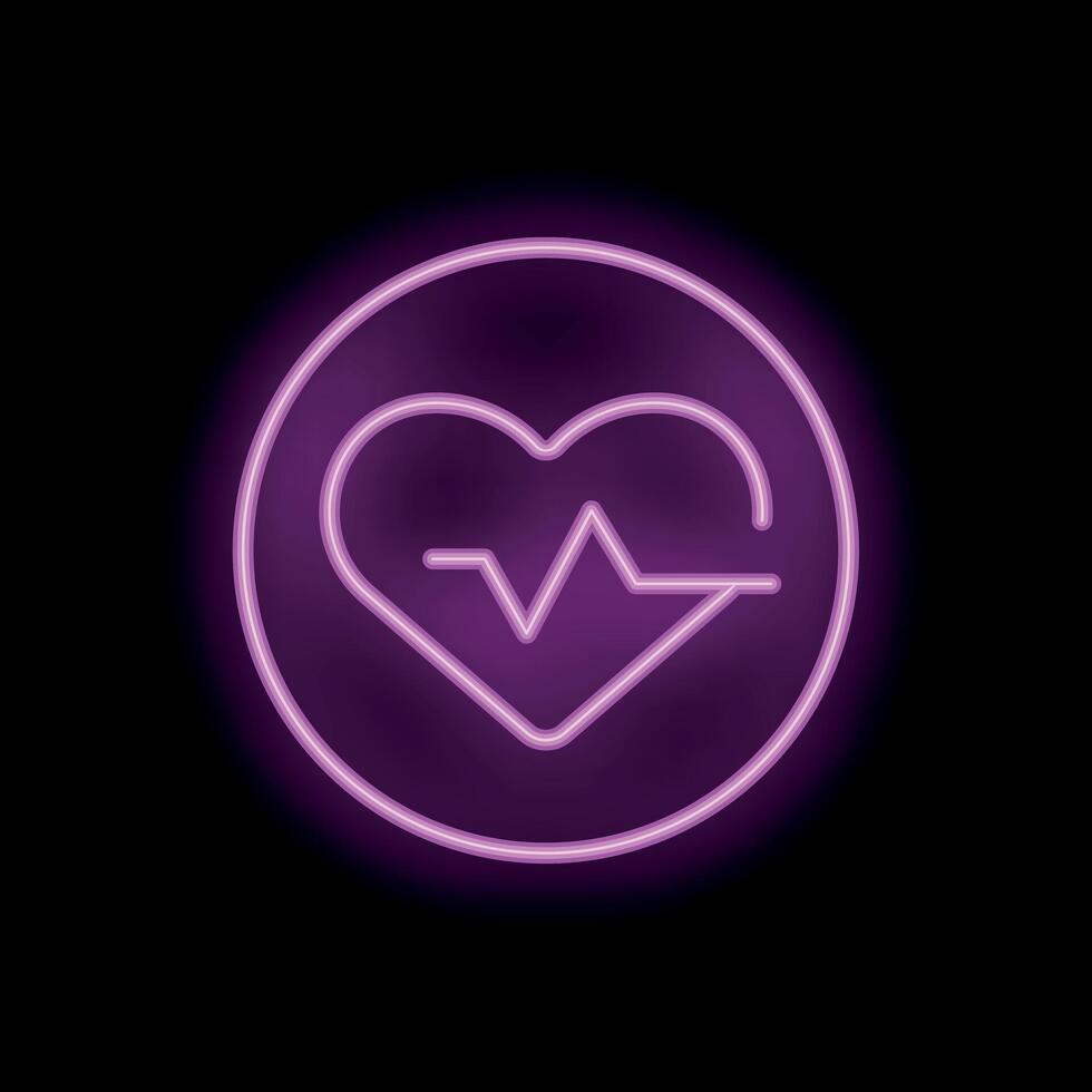 Neon heartbeat icon glowing on dark background vector