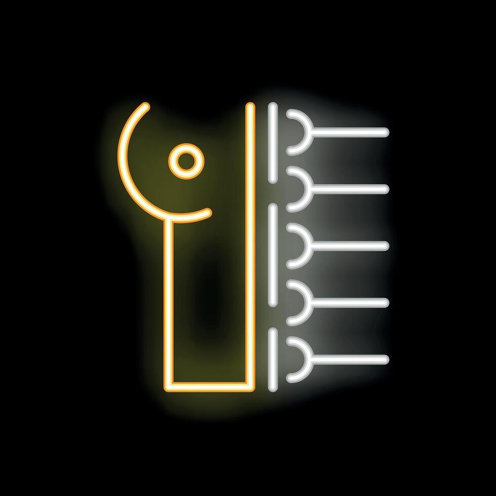 Neon icon of magnifying glass scanning over computer code vector